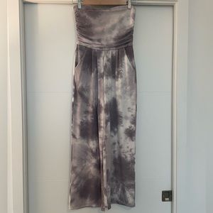 Gray and white strapless tie dye jumpsuit small